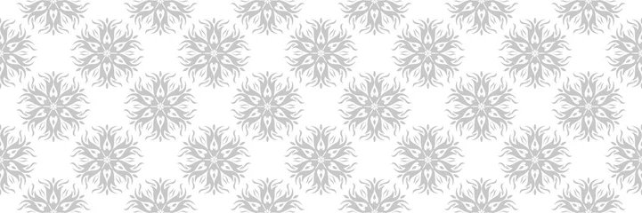 Schilderijen op glas Floral gray print on white. Long seamless pattern © Liudmyla