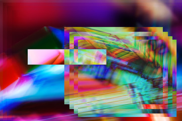 Bright multicolor abstract geometric background with a digitally painted smeared and glitch effect.