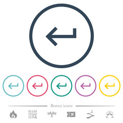 Keyboard return flat color icons in round outlines
