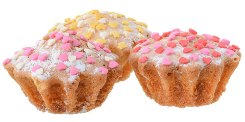 Mini cupcakes in powdered sugar isolated