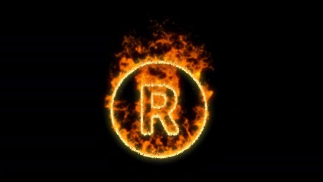 registered symbol inflames. Then disappears. In - Out loop. Alpha channel Premultiplied - Matted with color black
