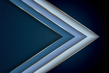 Blue premium background with luxury polygonal arrow pattern and gold triangle edge lines.