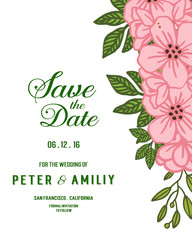 Vector illustration save the date card design with decor pink flower frame