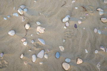 Top view of sandy beach. Background. Sand stones