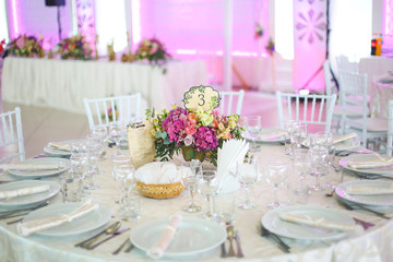 beautiful bouquet of flowers on the wedding table