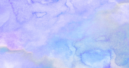 Vintage ink effect violet gradient water color artistic brush paint splash background. Grungy purple abstract soft watercolor painted illustration with paper grain texture for retro aquarelle design