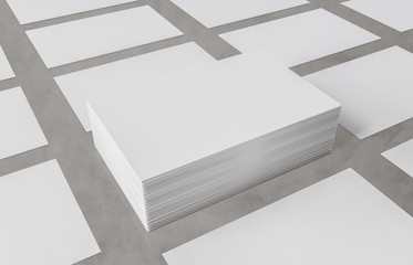 Stack of business card mockup on concrete 3d rendering