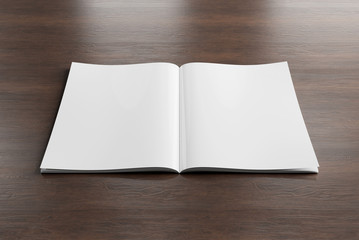 Fototapeta premium Blank A4 magazine mockup on wood 3D rendering
