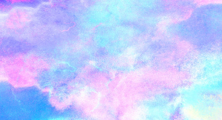 Ink effect grungy smooth wet pastel light pink, purple and blue shades watercolor paper textured illustration for creative design. Fantasy aquarelle background for vintage card, retro templates