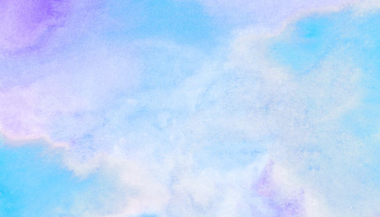 Obraz premium Grungy paper textured creative hand drawn aquarelle paint light sky blue color frame illustration. Canvas for vintage design, card, template. Wet ink effect turquoise shades watercolor background