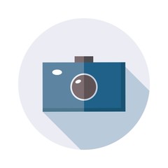Camera icon with long shadow isolated on white background.