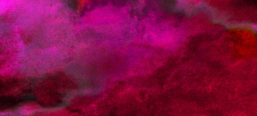 Neon dark grungy abstract paper textured aquarelle canvas for modern creative design. Bright light pink ink watercolor on black background. Cosmic magenta paper texture water color paint illustration