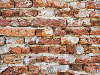Old weathered brick wall texture.Some bricks are broken and rough.