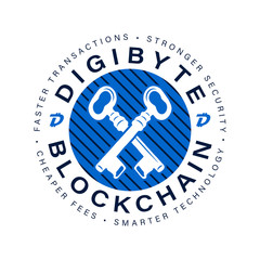 Digibyte blockchain logo mark. DGB Digital asset concept. Crypto emblem. Blockchain technology graphic sticker for printing. Stock vector tech illustration isolated on white background.
