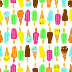 Cute Ice Cream collection seamless pattern in vivid tasty colors ideal for wrapping paper, package etc