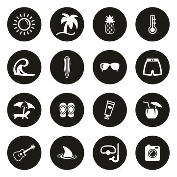 Tropical or Tropical Lifestyle Icons White On Black Circle