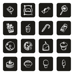 Sugar or Sugar Food Icons Freehand White On Black