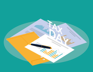 tax day with statistic document and set icons