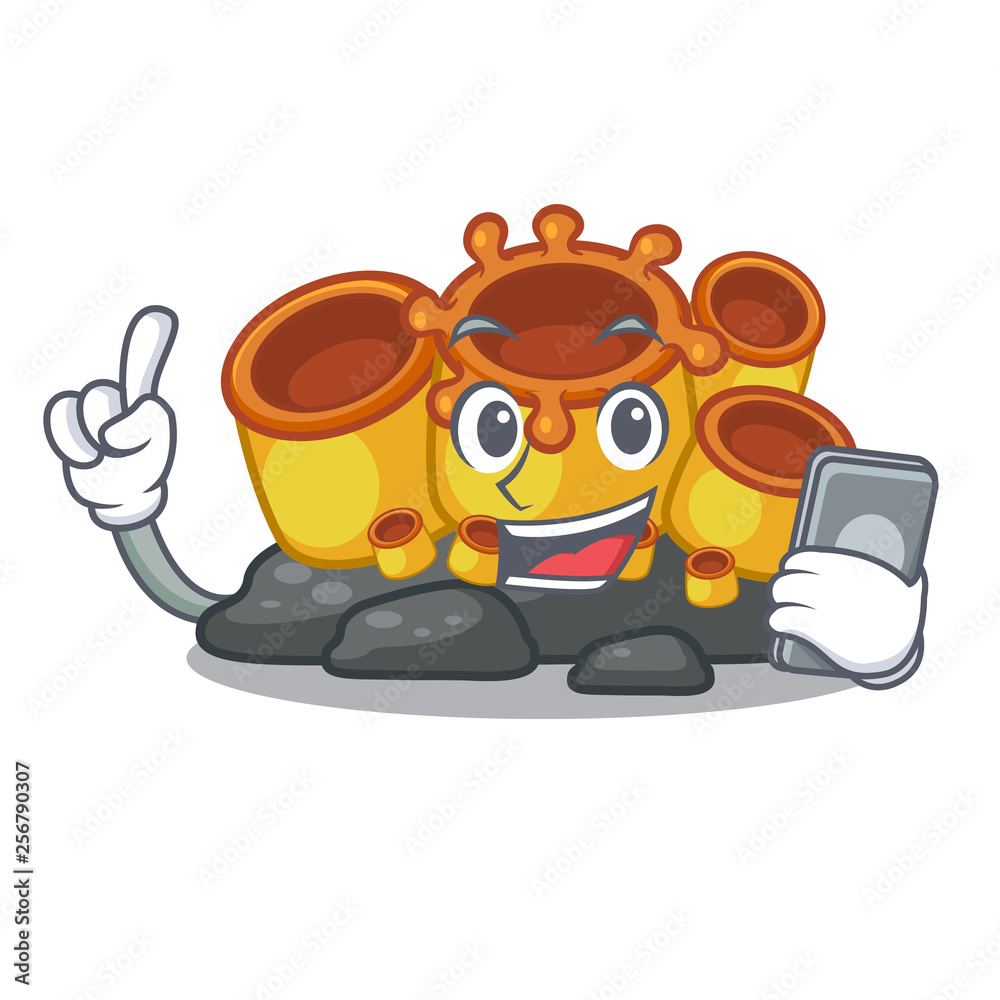 Sticker With phone miniature orange sponge coral in character