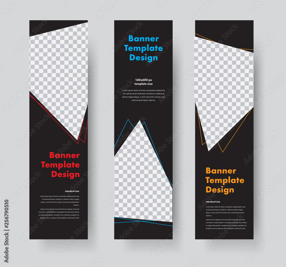 Poster Vector vertical web banners design with triangular elements for photo.