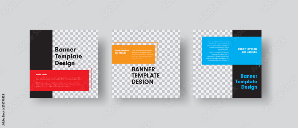 Leinwandbilder Design of square vector web banners with place for photo and color rectangles for text.