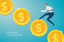 businessman running on gold coins to success vector illustration