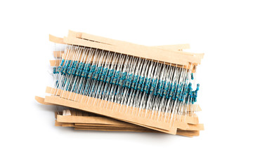 Electronic components: resistors on paper tape isolated on white - Image