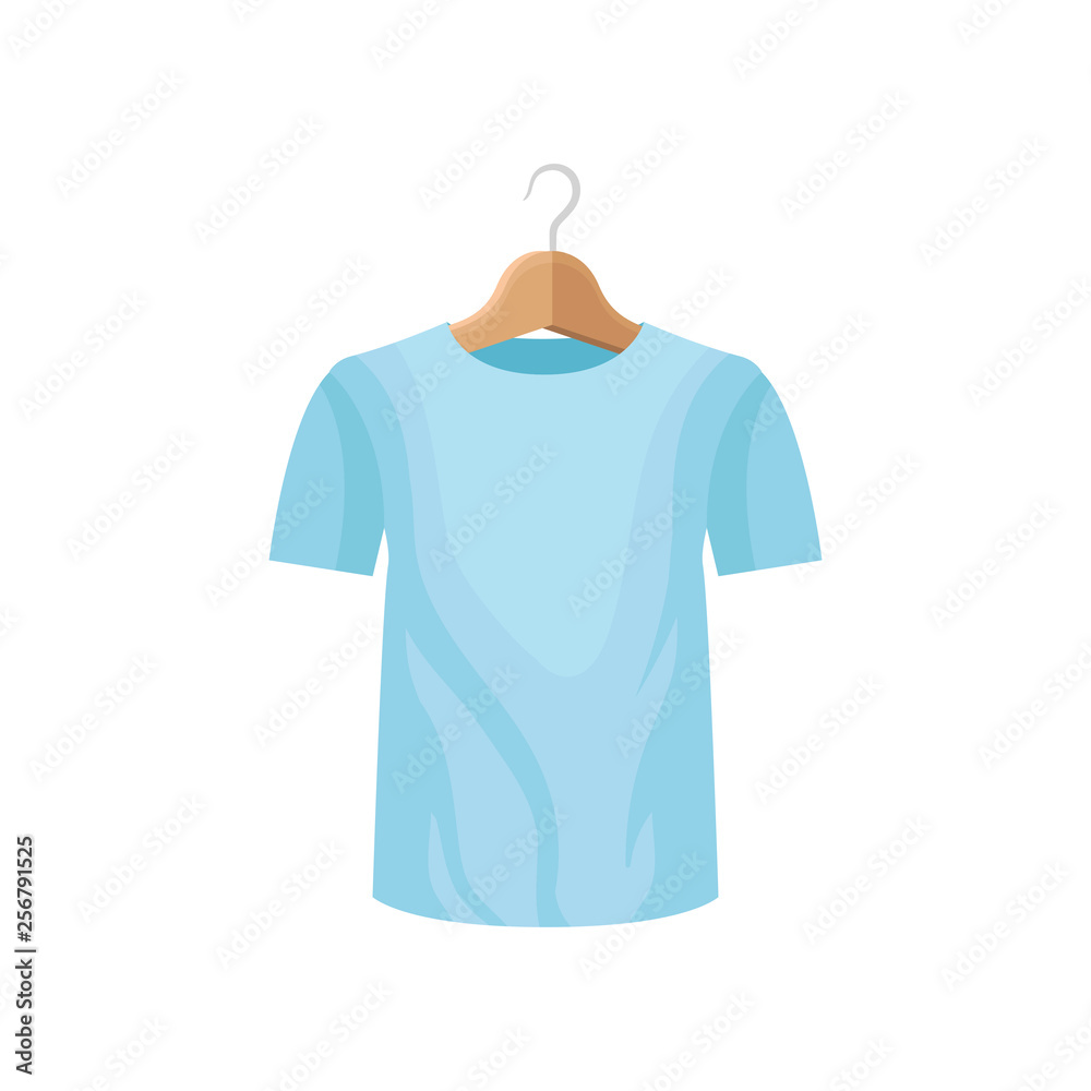 Wall mural cartoon blue tee shirt on clothes hanger.