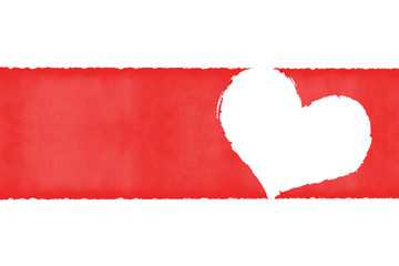 Rotated and Stylized White Heart Shape on The Right Side Against Red Watercolor Background