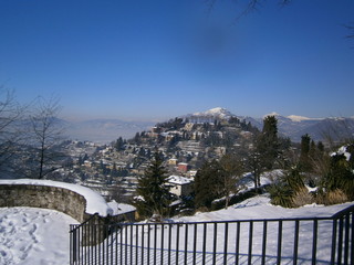 View of the hill with houses in one of the parts of Bergamo