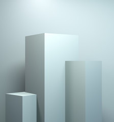 White cube Minimalist geometrical abstract background, pastel colors, 3D render, trend poster, Illustration.