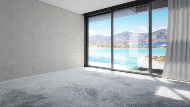 Bedroom with Outlook - 3d visualization (4k UHD loopable)