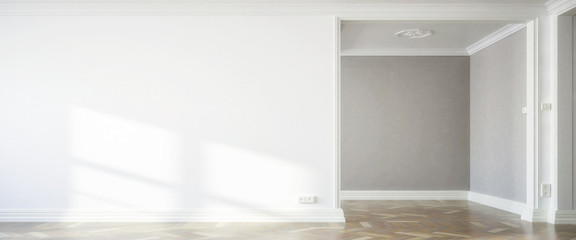 White wall inside a sunny apartmet (panoramic) - 3d visualization