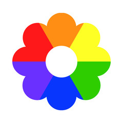 Flower simple icon, rainbow colors. Vector image isolated wihout background.