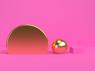 Gold geometrical abstract pink background, 3D render.