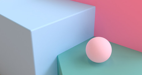 Colorful Minimalist geometrical abstract background, pastel colors, 3D render, trend poster, Illustration.