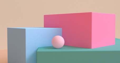 Minimalist geometrical shape abstract background, pastel colors , 3d render.