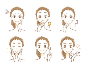 女性　アイコン　表情セット