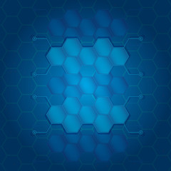 Obraz na płótnie Canvas abstract hexagons background with electronic elements, background color blue. Vector elements.