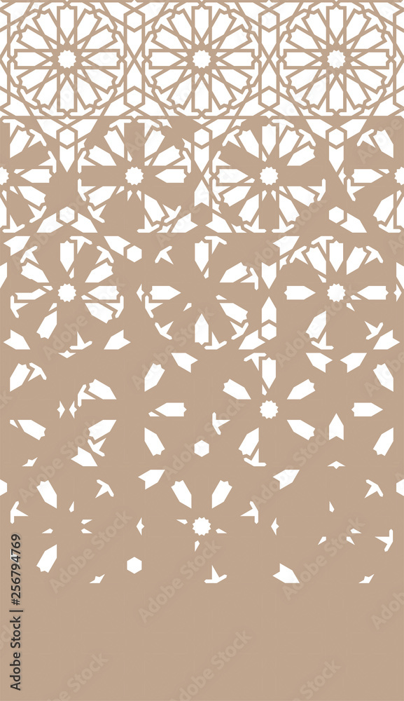 Wall mural arabesque disintegration repeating border. arabian monochrome pattern