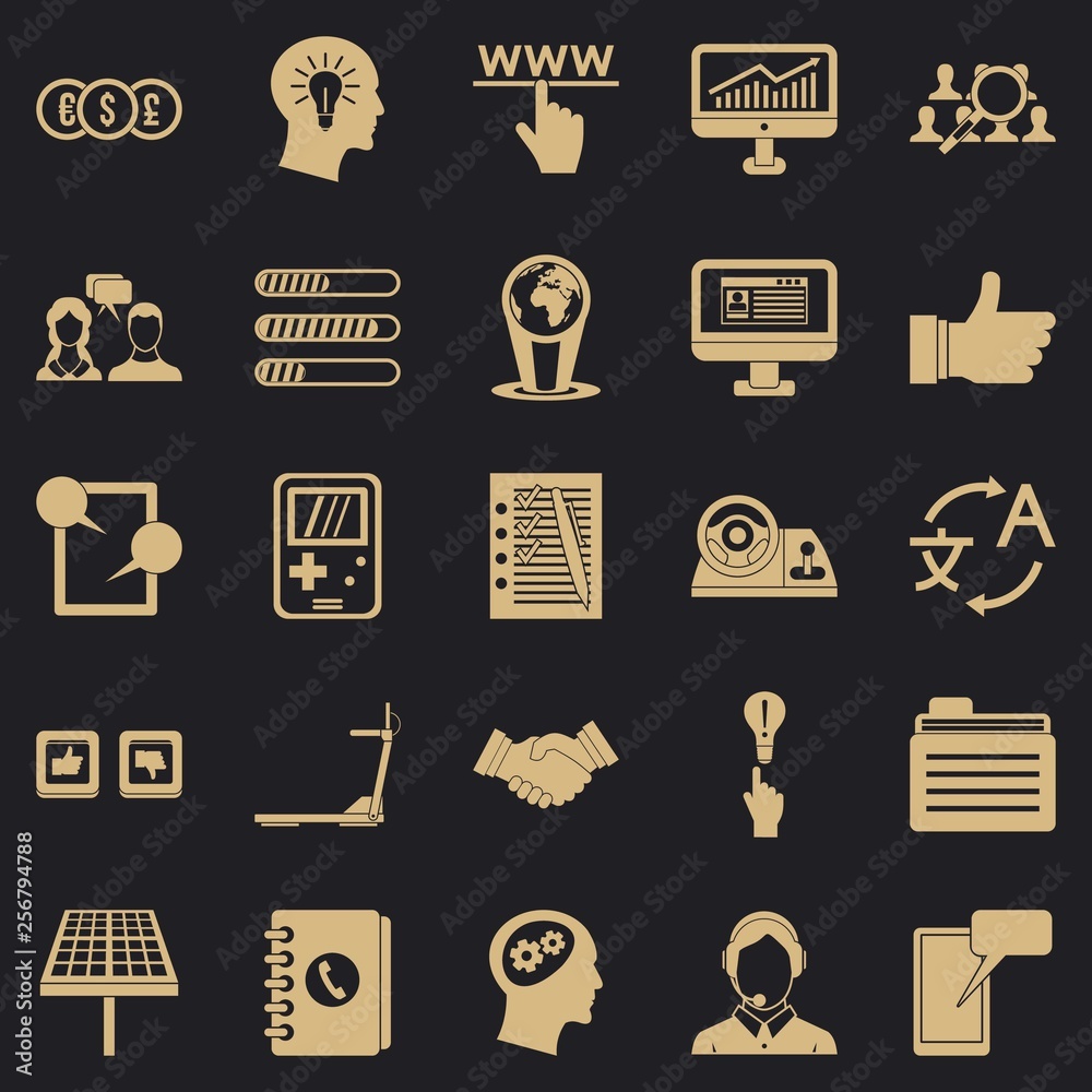 Poster seo interface icons set. simple set of 25 seo interface vector icons for web for any design