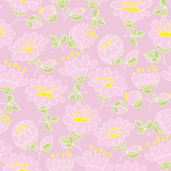 Blooming flowers hand drawn seamless pattern