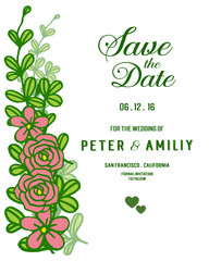 Vector illustreation wedding invitation template decorated with rose wreath frame