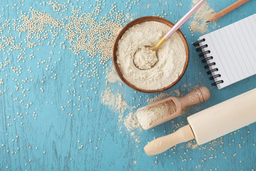 Gluten free baking background with quinoa flour