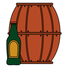 beer wooden barrel with bottle