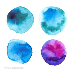 Hand drawn watercolor round stains, watercolor abstract vector background
