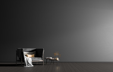 Minimalist interior with armchair. Scandinavian style hipster interior. 3D illustration. © Salih