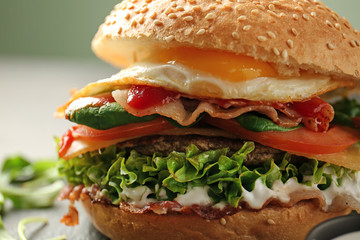 Tasty burger, closeup