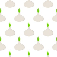 Seamless pattern with garlic, textured vector illustration on white background.