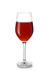 Glass of red wine on white background